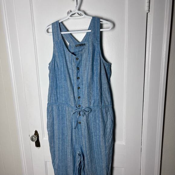 prAna Women's Blue Wayferer Sleeveless Cotton Hemp Blend Breathable Jumpsuit XL - Picture 3 of 11
